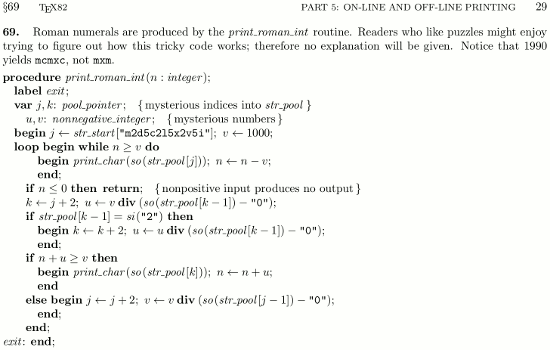 Knuth's print_roman_int function in TeX82.