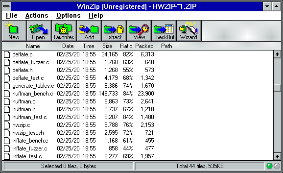 Winzip 6.3 running under Windows 3.11 For Workgroups